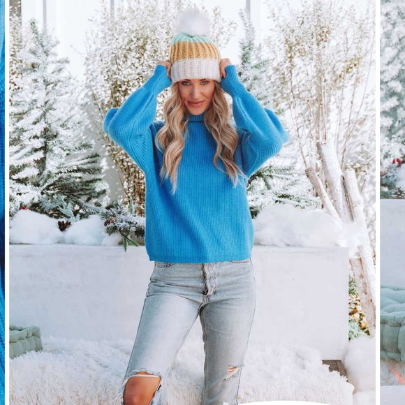 NEW Ready Set Snow Turtleneck Knit Sweater - Blue Size Large - Picture 2 of 10